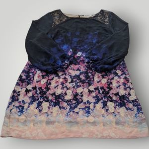 love FIRE Women's XL Multicolor Floral Long Sleeve Zip Back FULLY LINED Dress